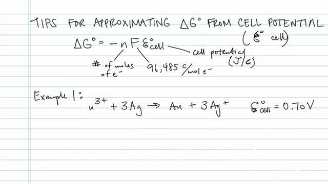 Tips for Approximating Delta G from Cell Potential