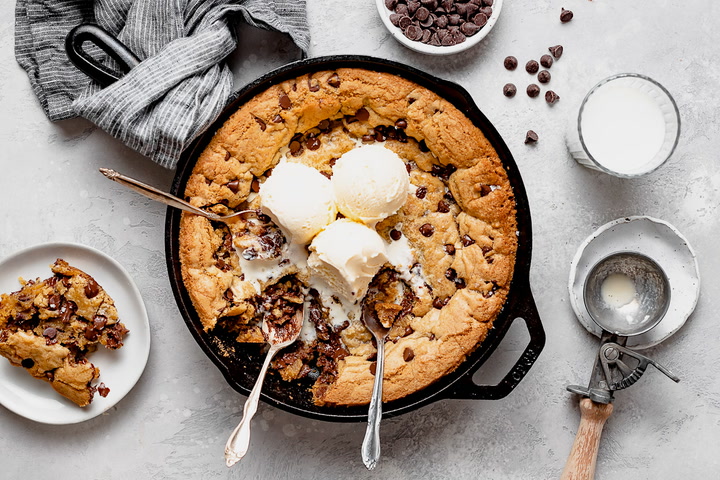 Cast Iron Skillet Chocolate Chunk Cookie - The Hurried Hostess