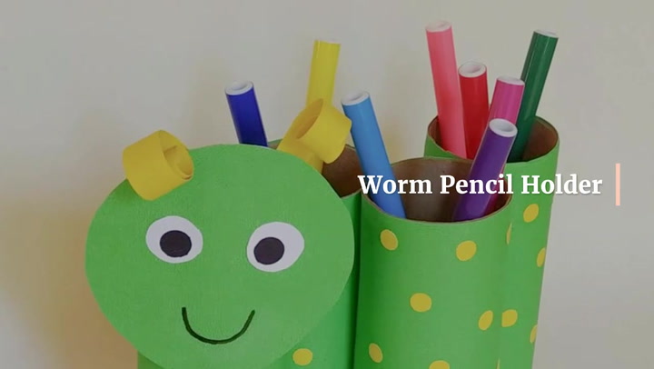 Vintage Plastic Worm Pencil Holder White Multicolor Holds 6 Pencils