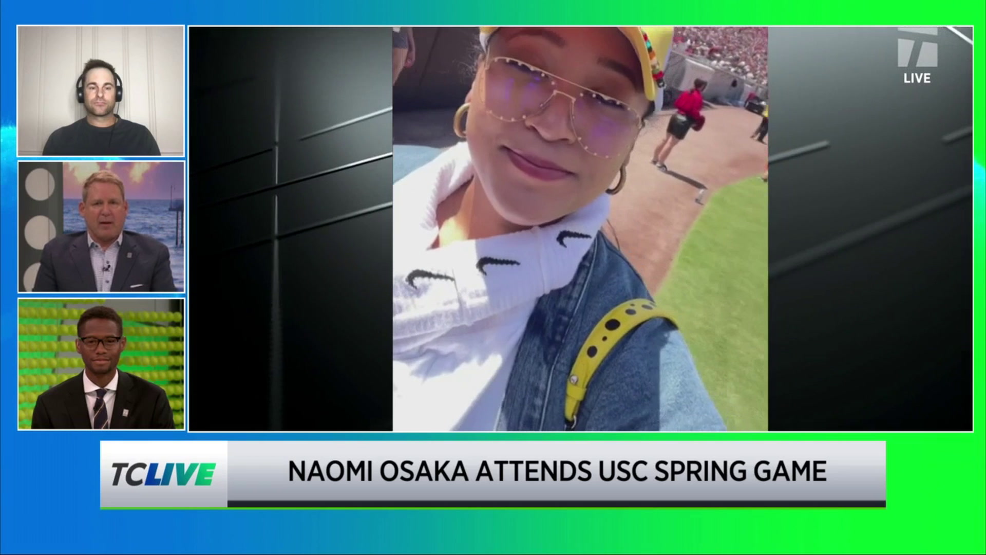 Naomi Osaka attends USC spring football game, and steps onto the tennis court with Chris Eubanks