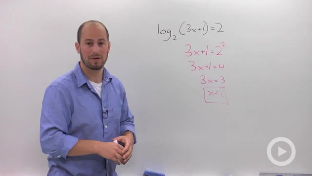 Solving Simple Logarithmic Equations - Problem 1