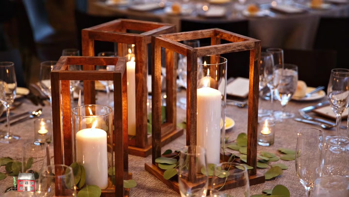 6 Rustic Wood Lantern Extra Large Candleholder Brown Wedding Centerpieces 