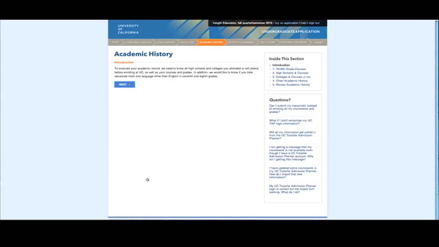 How to Complete the UC Application - Academic history