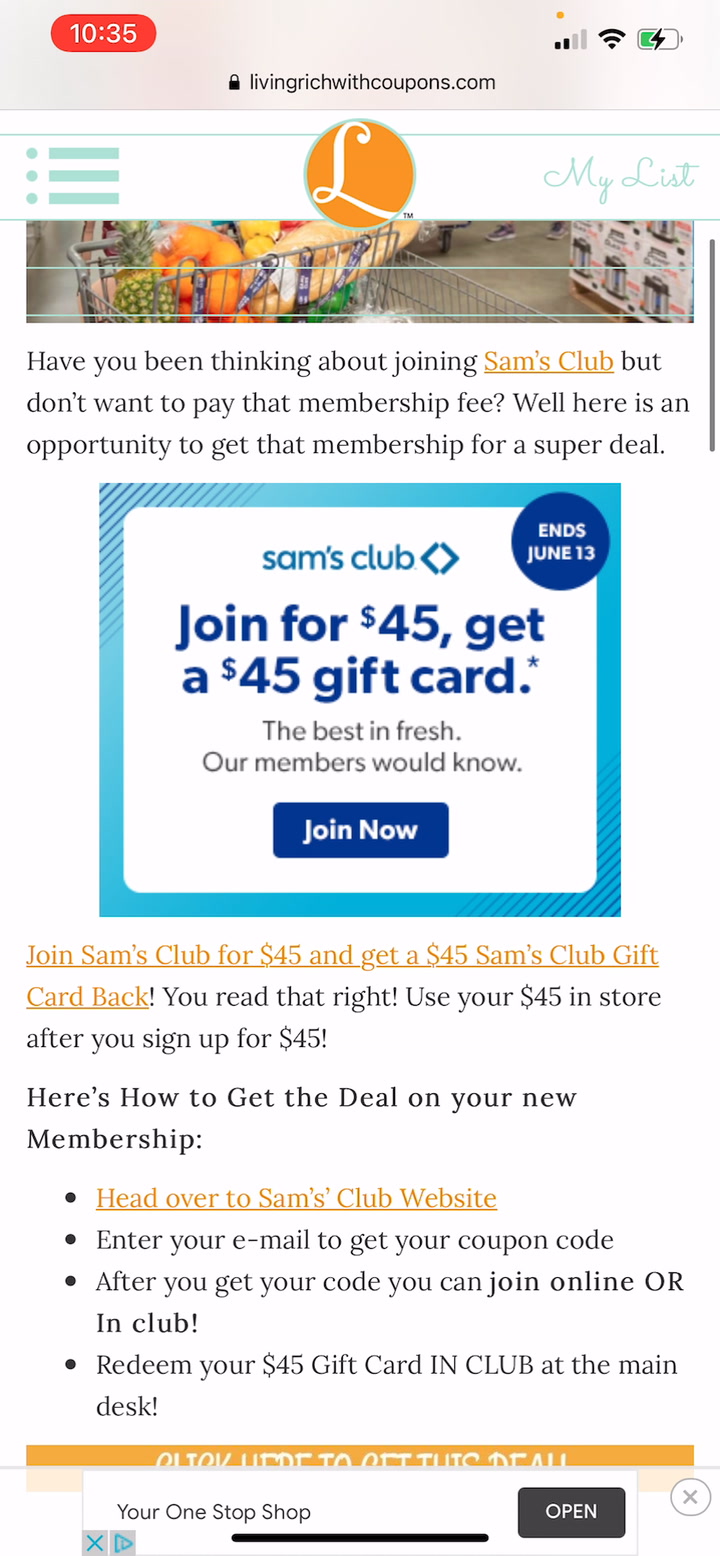 Join Sam S Club 1 Year Membership For 45 Get 45 Gift Card Living Rich With Coupons