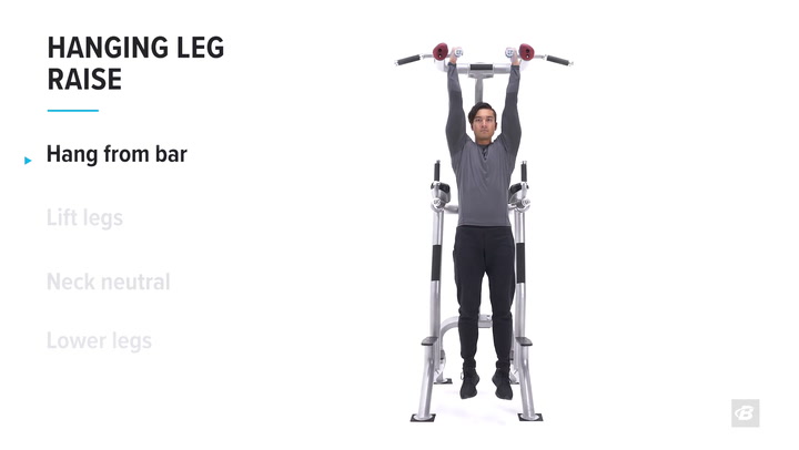 Hanging leg and hip raise exercise guide w/ video